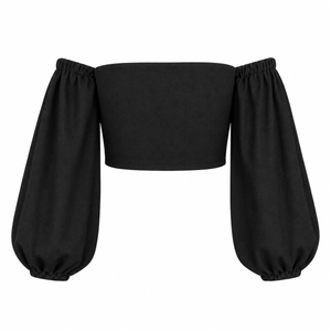 SZN Linen Off-Shoulder Puff Top - Black - Back
