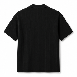 SZN Ribbed Open-Collar Polo - Black - Back