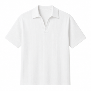SZN Ribbed Open-Collar Polo - White - Front