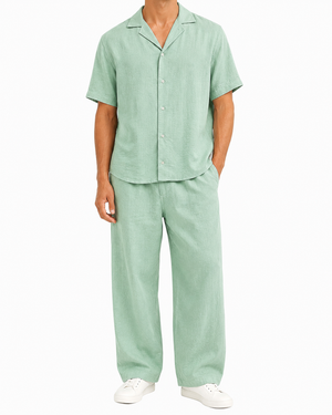 The Riviera Linen Set - Sage Green - Model