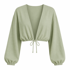 SZN Linen Tie-Front Crop Top - Sage Green - Front