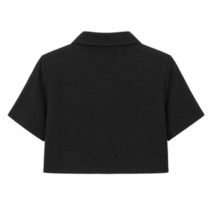 SZN Linen Cropped Button Shirt - Black - Back