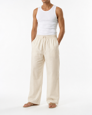 SZN Linen Wide-Leg Pants - Beige - Model