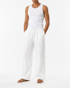 SZN Linen Wide-Leg Pants - White - Model