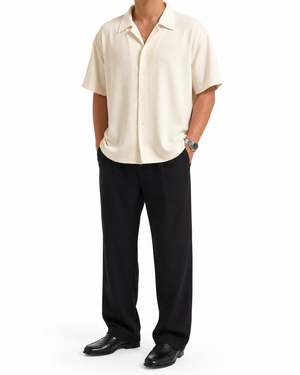 SZN Ribbed Resort Shirt - Beige - Model