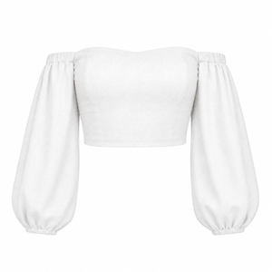 SZN Linen Off-Shoulder Puff Top - White - Front