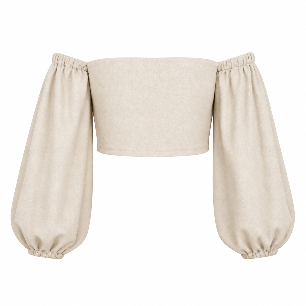 SZN Linen Off-Shoulder Puff Top - Beige - Back