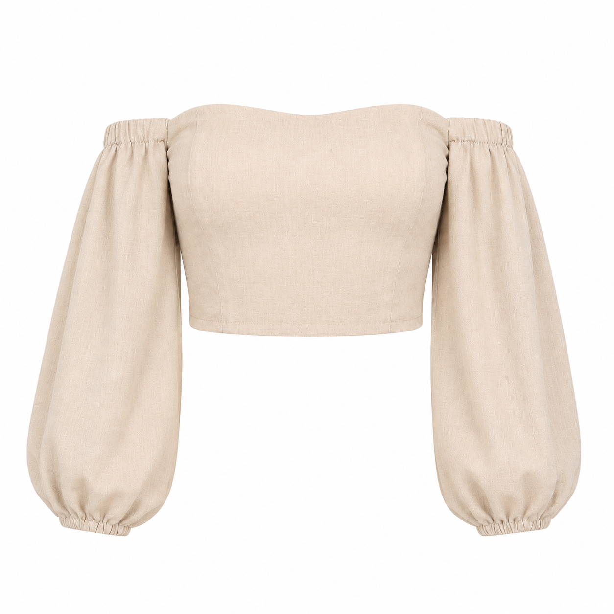 SZN Linen Off-Shoulder Puff Top - Beige - Front