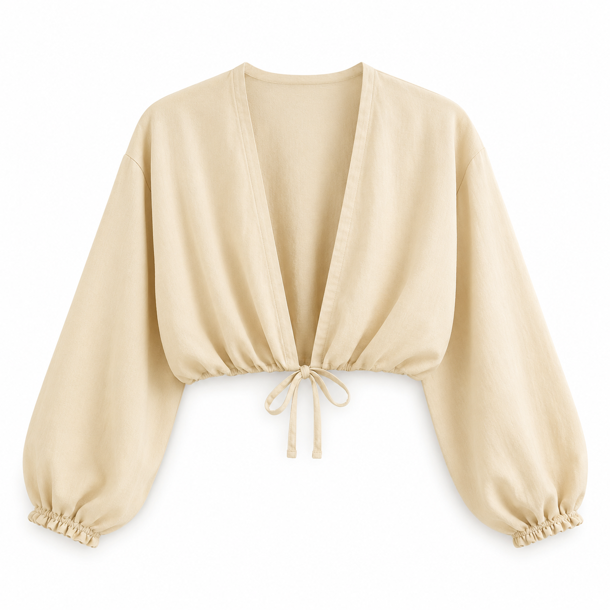 SZN Linen Tie-Front Crop Top - Beige - Front