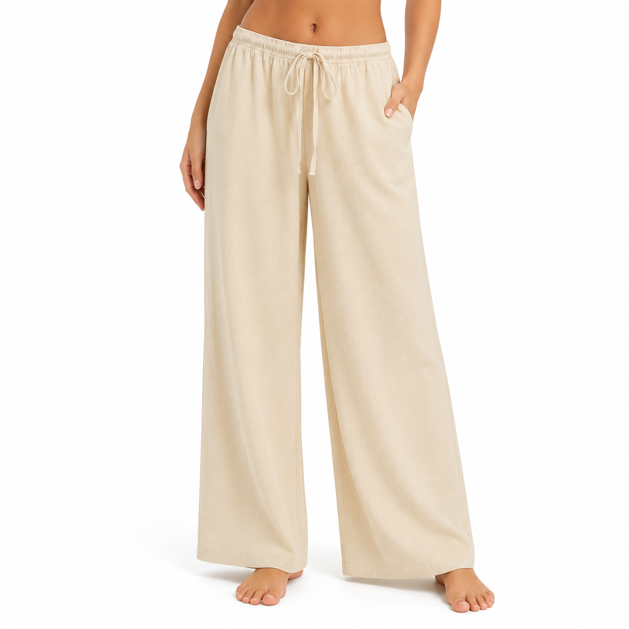 SZN Linen Wide-Leg Pants Women - Beige - Model