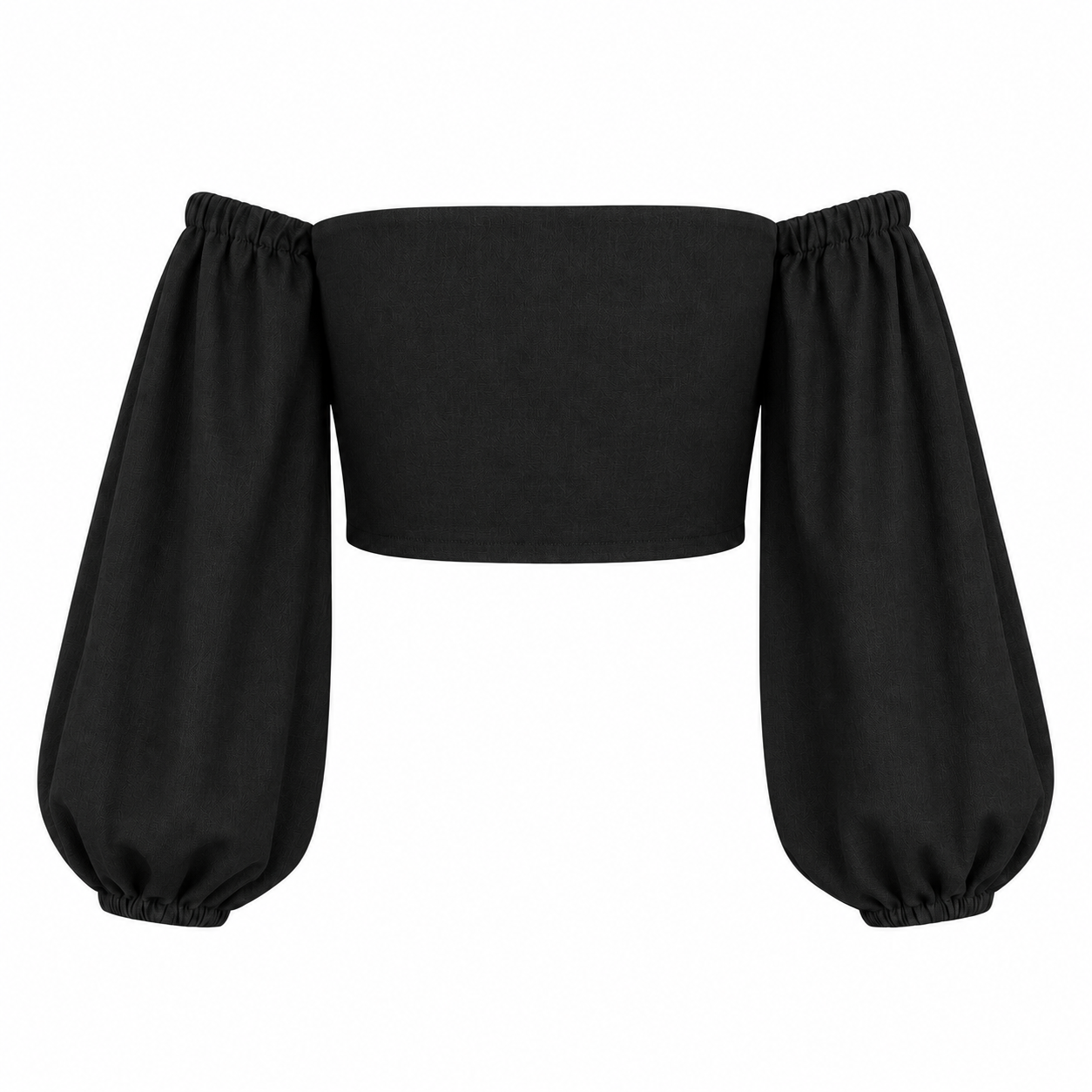 SZN Linen Off-Shoulder Puff Top - Black - Back