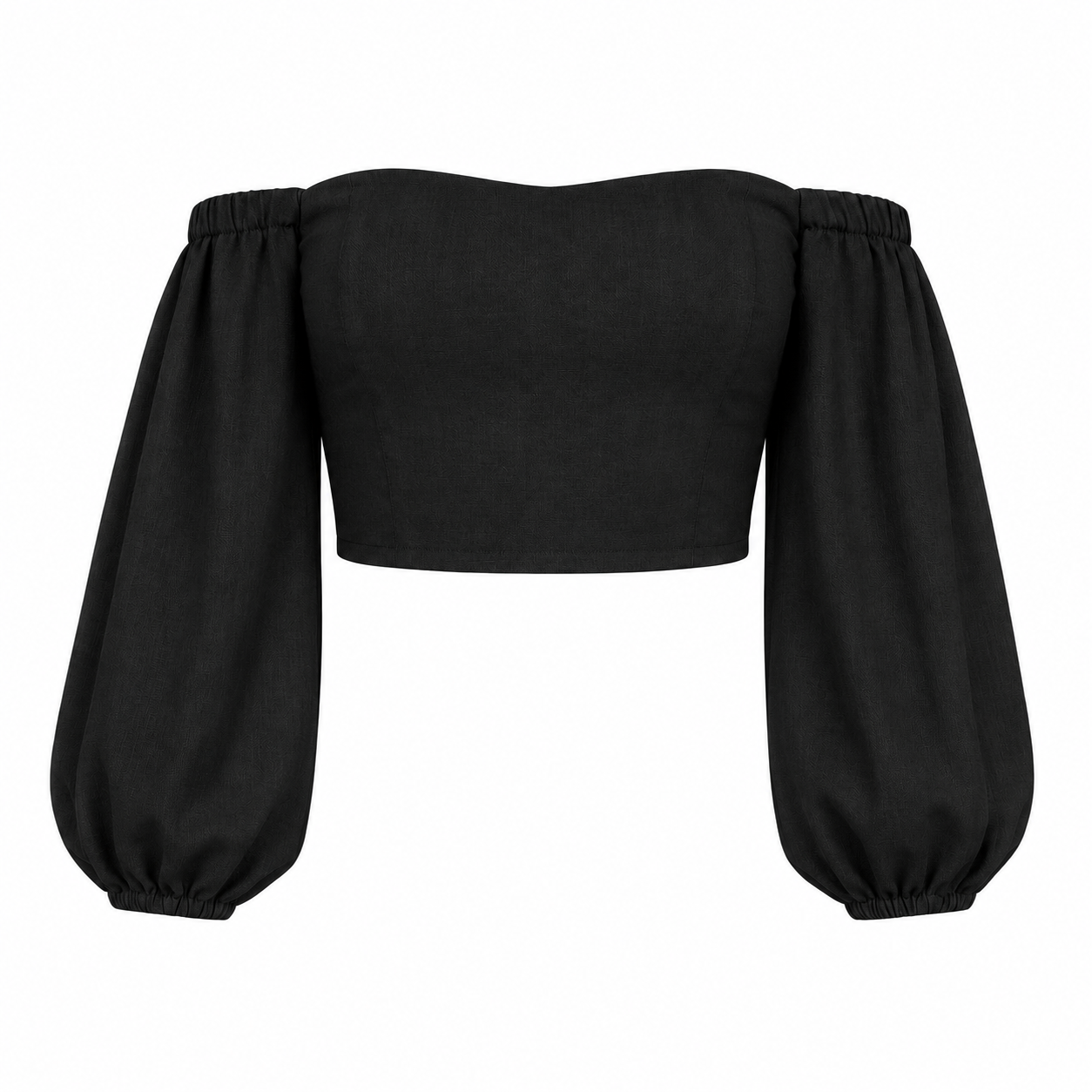 SZN Linen Off-Shoulder Puff Top - Black - Front
