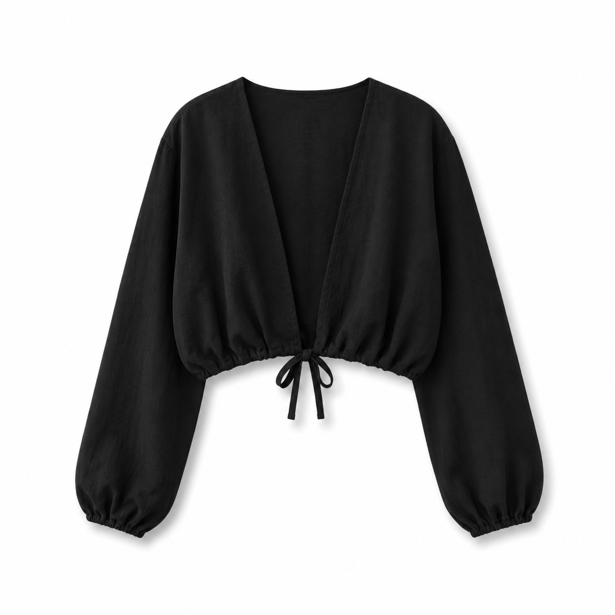 SZN Linen Tie-Front Crop Top - Black - Front