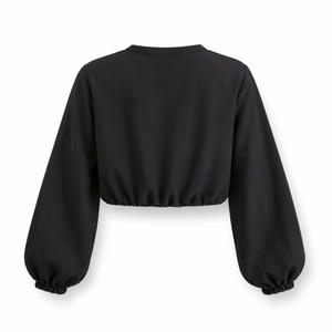 SZN Linen Tie-Front Crop Top - Black - Back