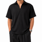 SZN Ribbed Open-Collar Polo - Black - Model