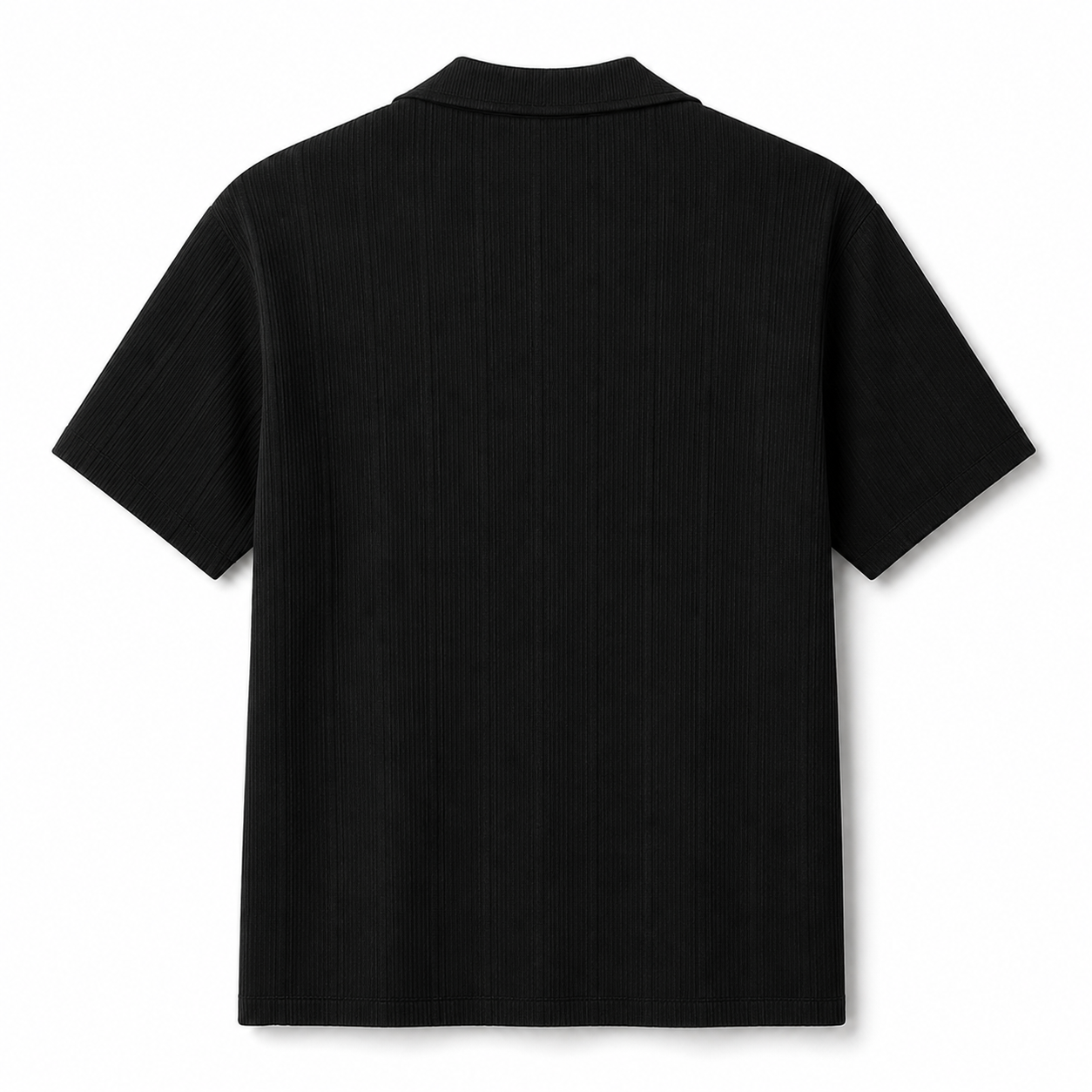 SZN Ribbed Open-Collar Polo - Black - Back