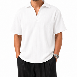SZN Ribbed Open-Collar Polo - White - Model