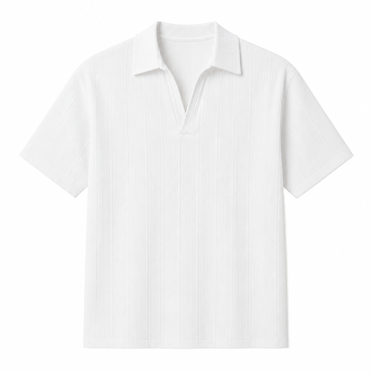 SZN Ribbed Open-Collar Polo - White - Front