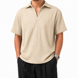SZN Ribbed Open-Collar Polo - Beige - Model