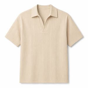 SZN Ribbed Open-Collar Polo - Beige - Front