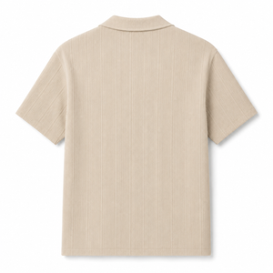 SZN Ribbed Open-Collar Polo - Beige - Back