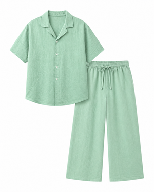 The Riviera Linen Set - Sage Green - Front