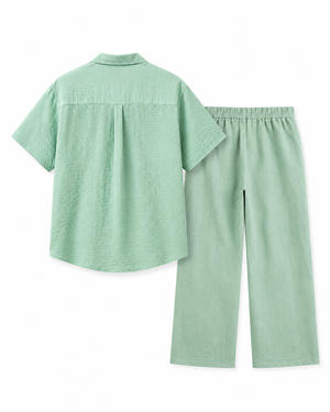 The Riviera Linen Set - Sage Green - Back