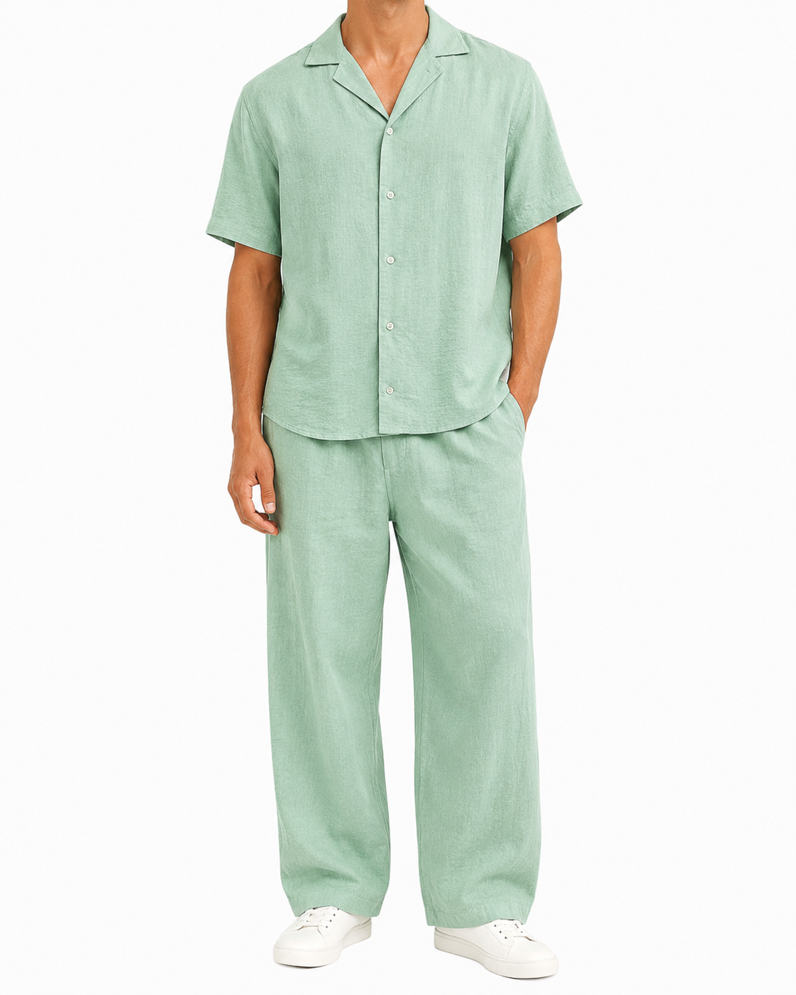 The Riviera Linen Set - Sage Green - Model