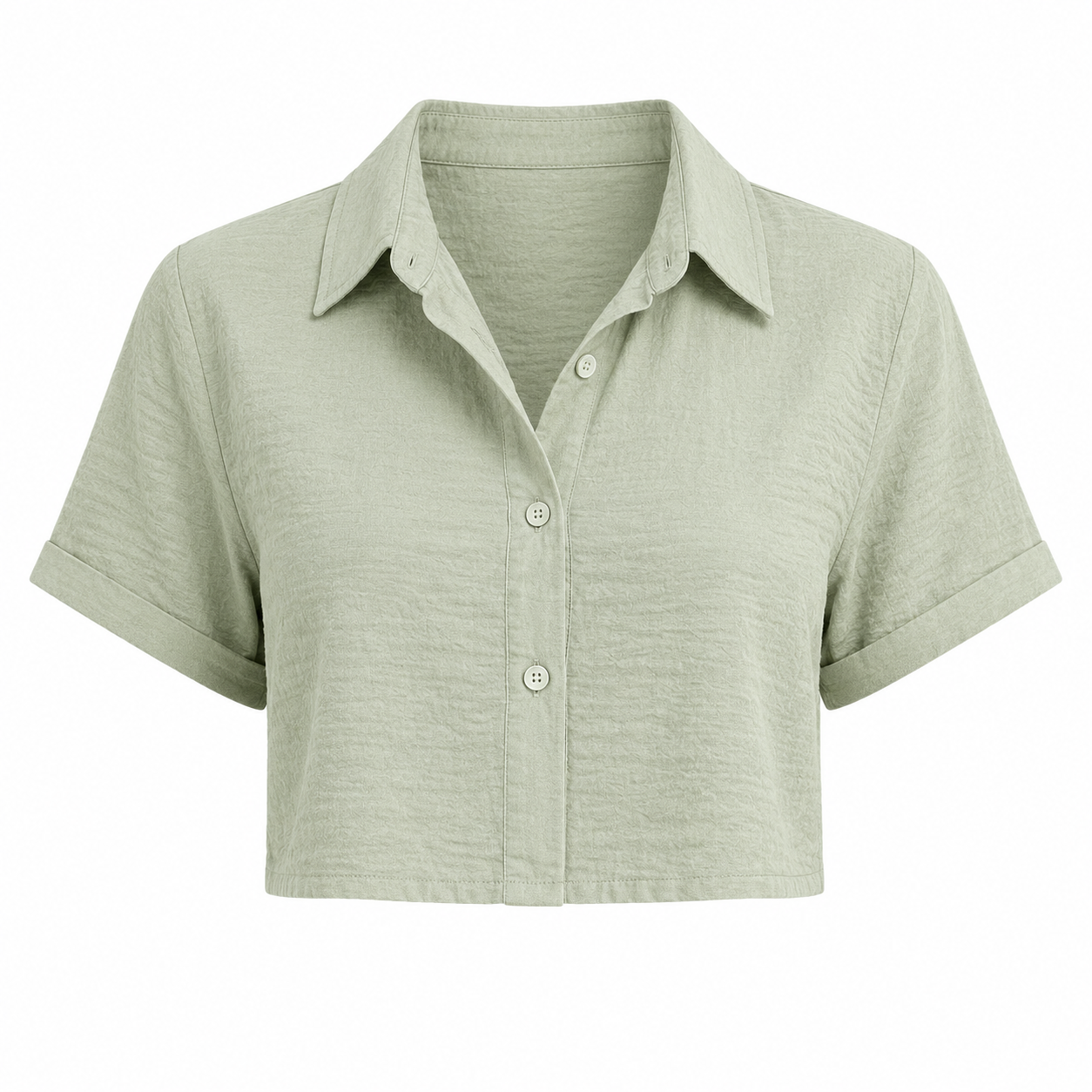SZN Linen Cropped Button Shirt - Sage Green - Front