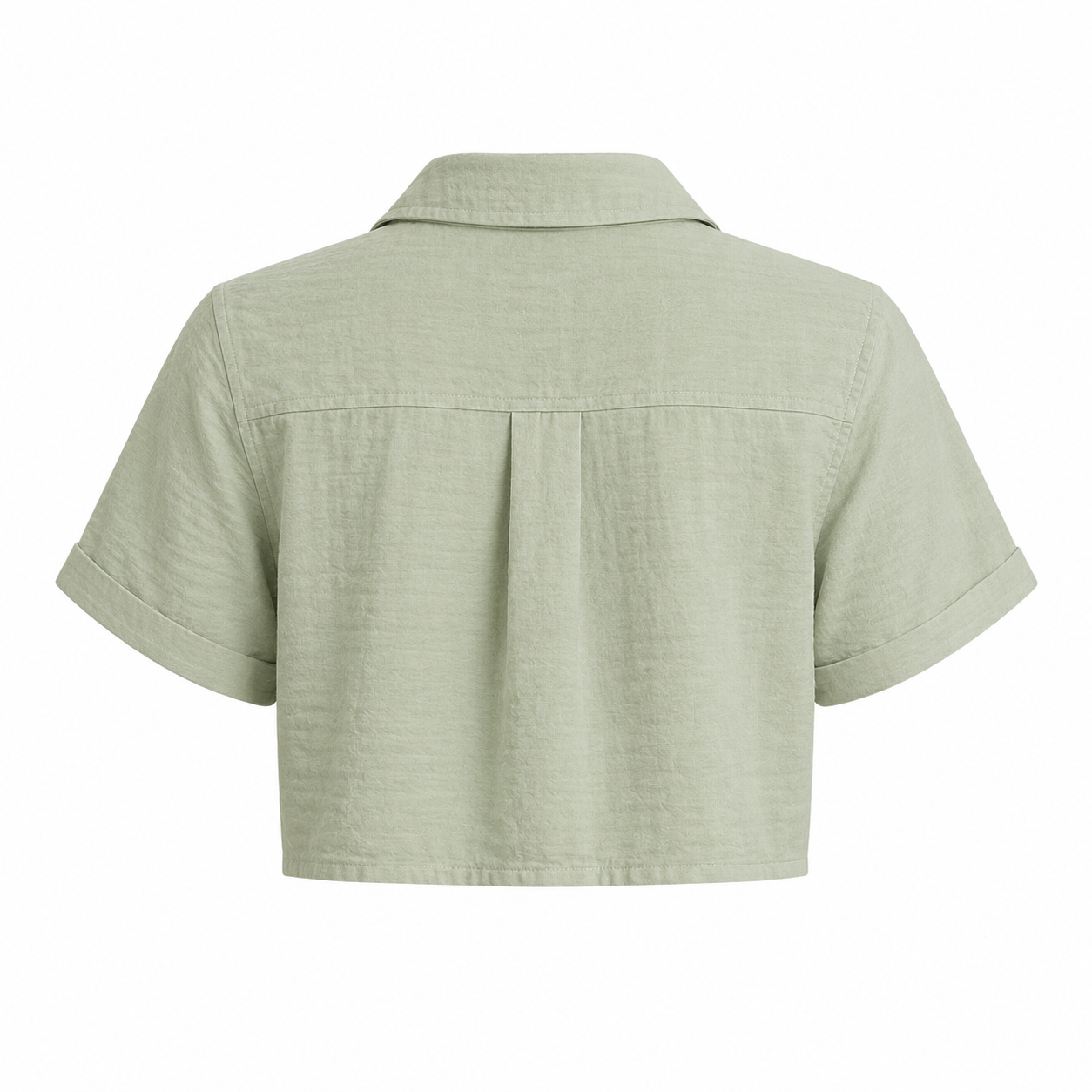 SZN Linen Cropped Button Shirt - Sage Green - Back