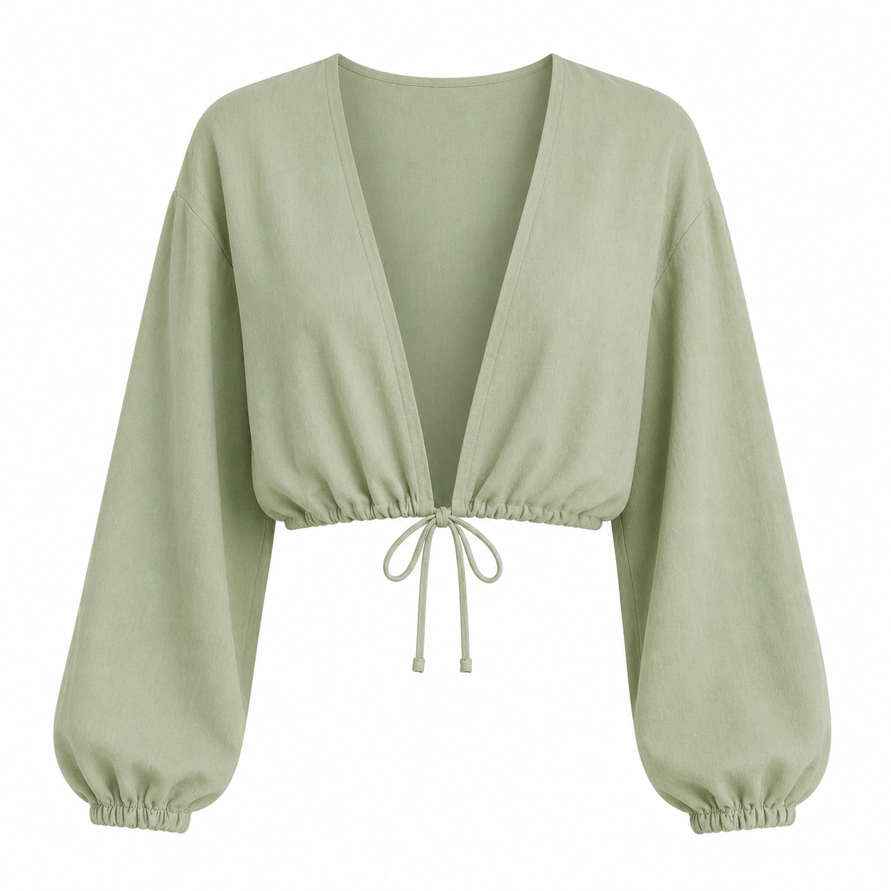 SZN Linen Tie-Front Crop Top - Sage Green - Front