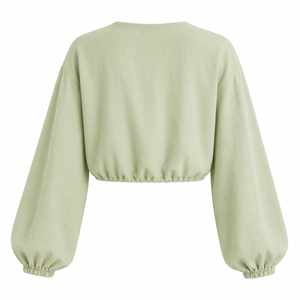 SZN Linen Tie-Front Crop Top - Sage Green - Back