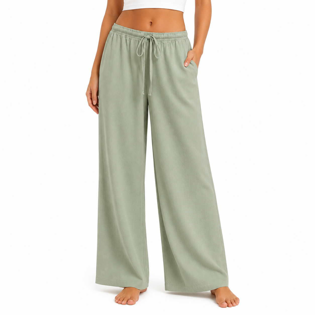 SZN Linen Wide-Leg Pants Women - Sage Green - Model