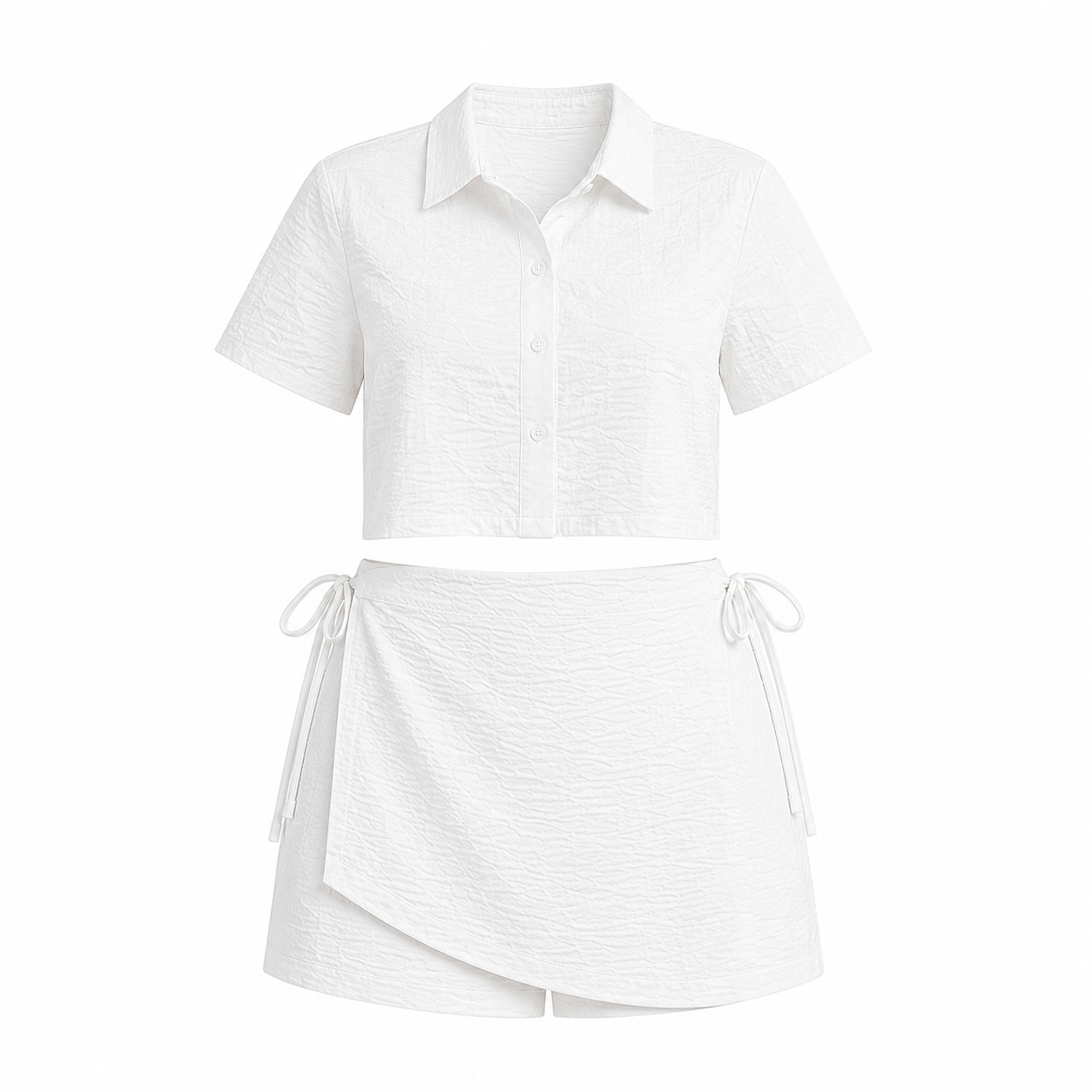 Textured Crop Shirt & Wrap Skort Set