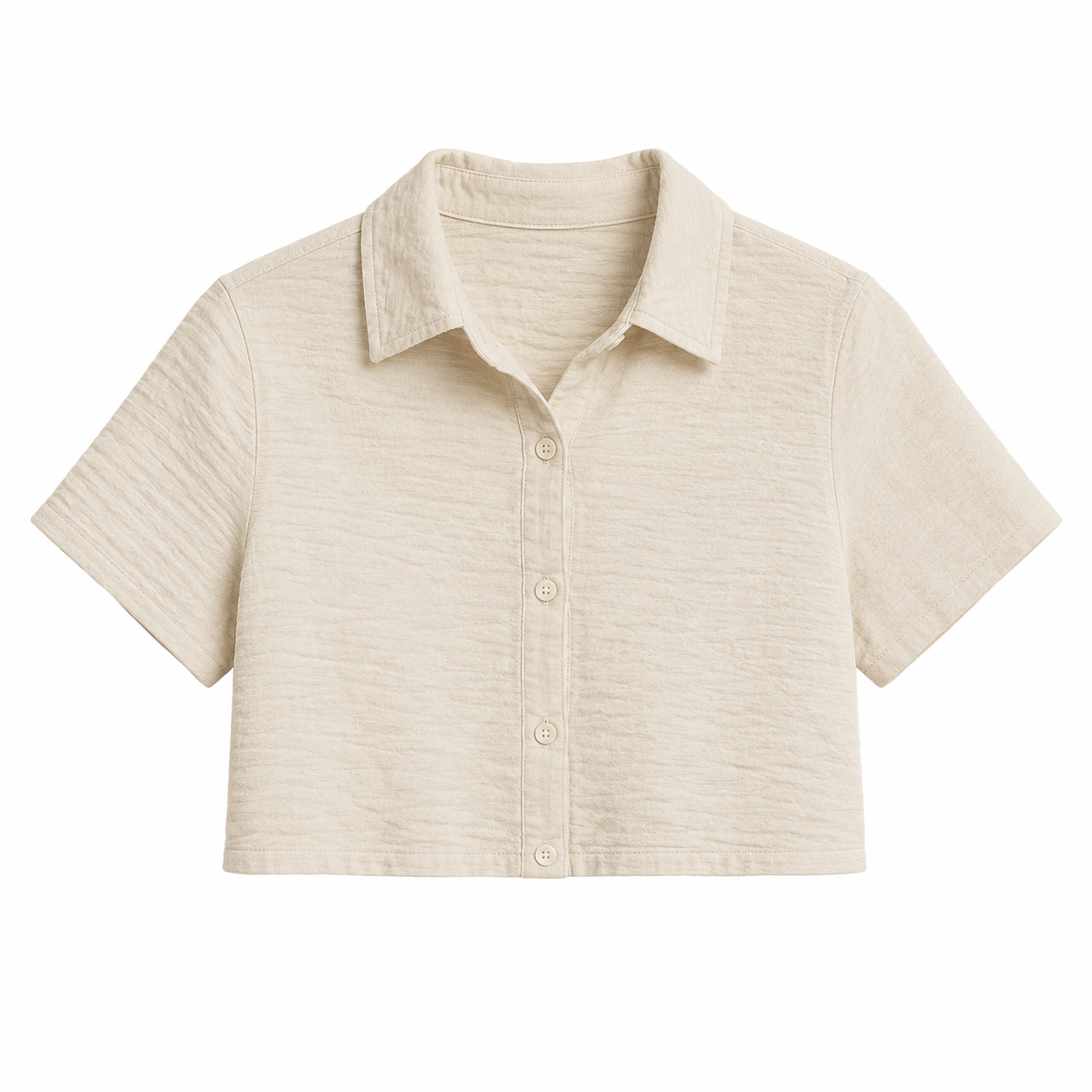 SZN Linen Cropped Button Shirt - Beige - Front