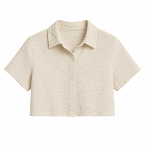 SZN Linen Cropped Button Shirt - Beige - Front