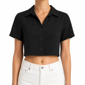 SZN Linen Cropped Button Shirt - Beige - Back
