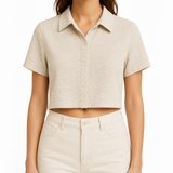 SZN Linen Cropped Button Shirt - Beige - Model