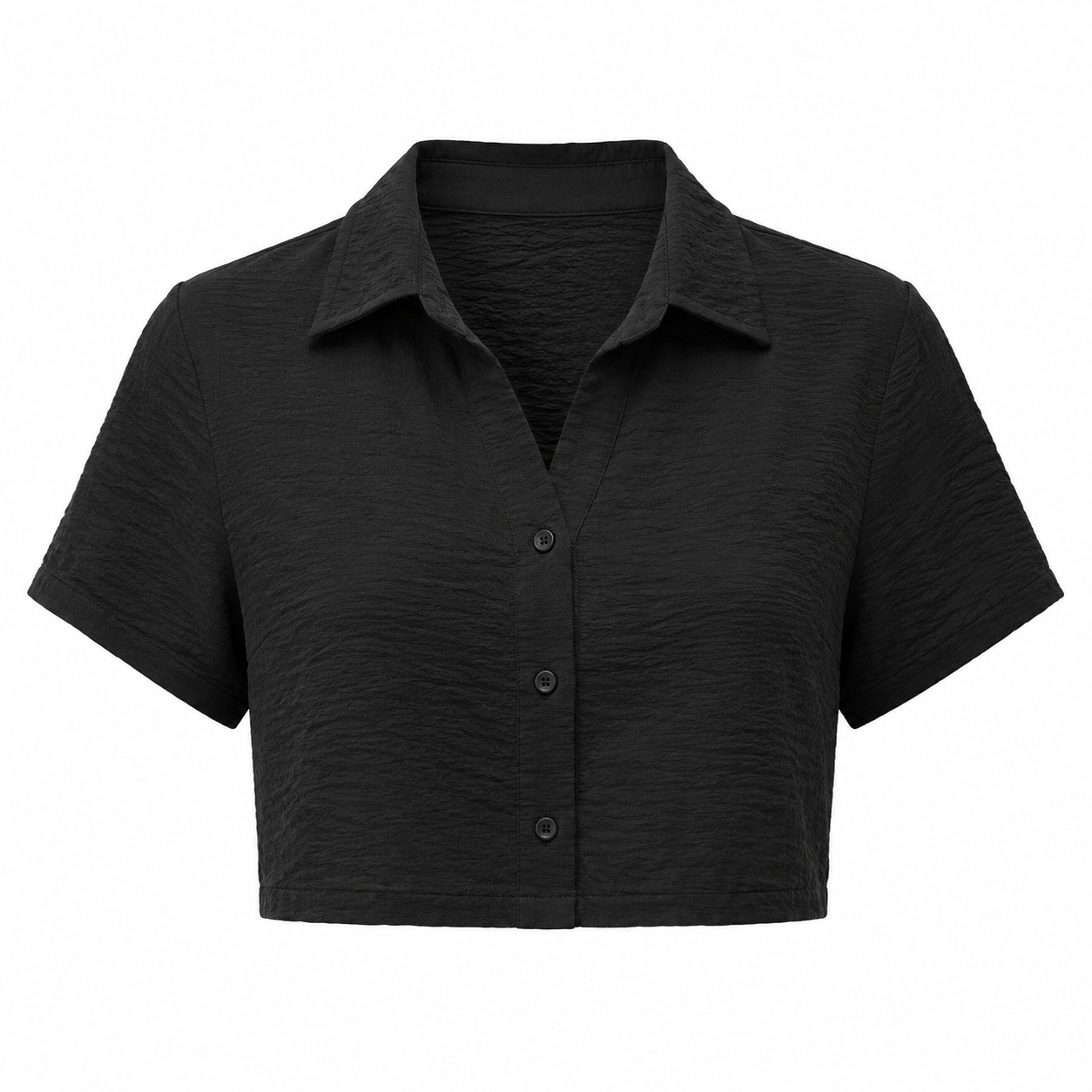 SZN Linen Cropped Button Shirt - Black - Front