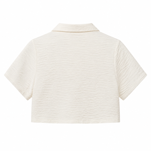 SZN Linen Cropped Button Shirt - White - Back 2