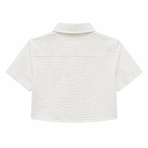 SZN Linen Cropped Button Shirt - White - Back
