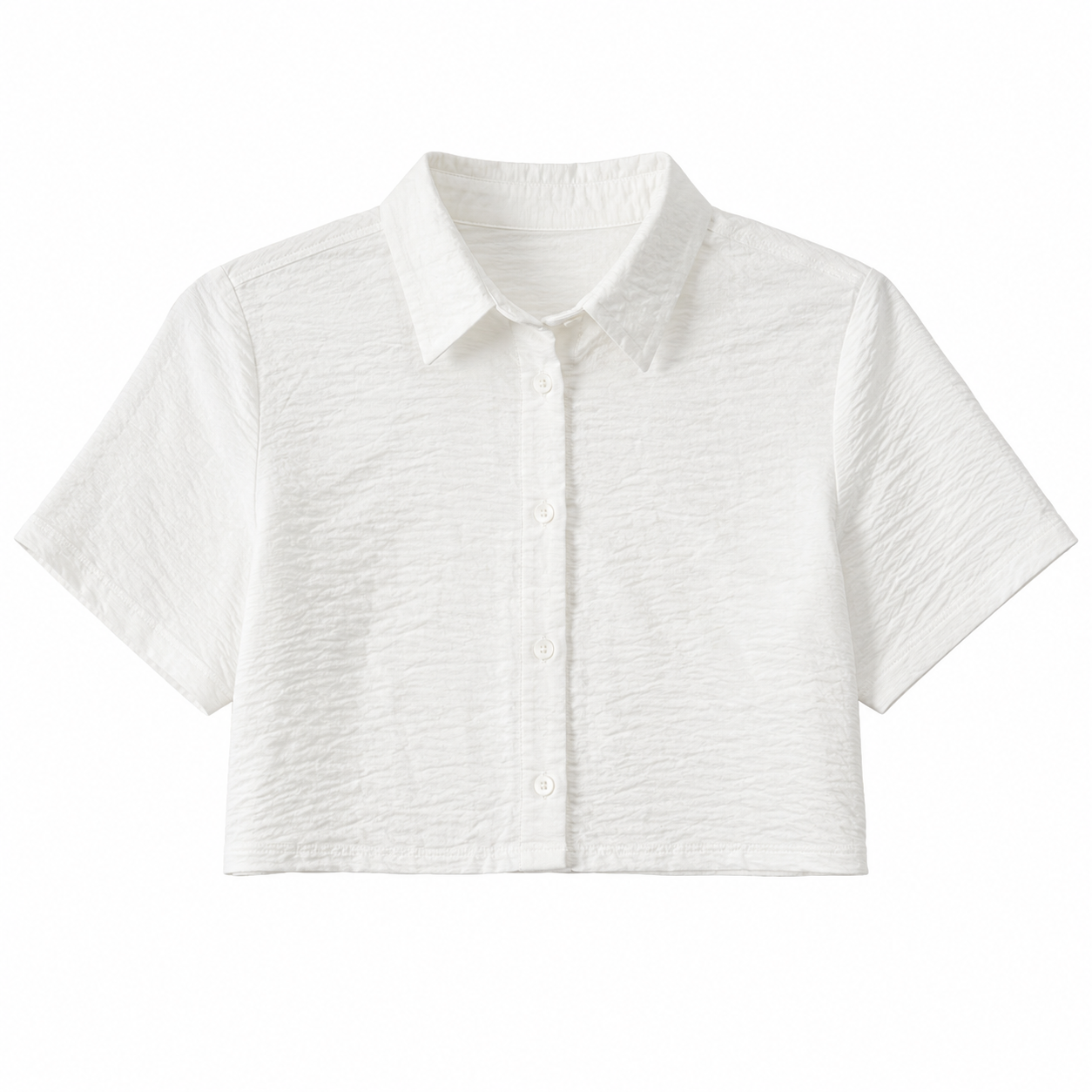 SZN Linen Cropped Button Shirt - White - Front