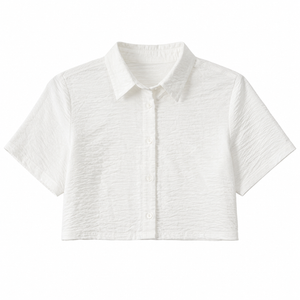 SZN Linen Cropped Button Shirt - White - Front