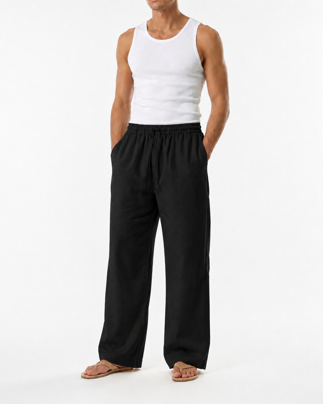 SZN Linen Wide-Leg Pants - Black - Model
