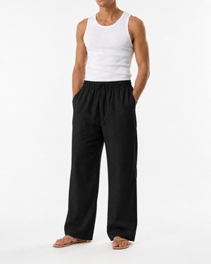 SZN Linen Wide-Leg Pants - Black - Model