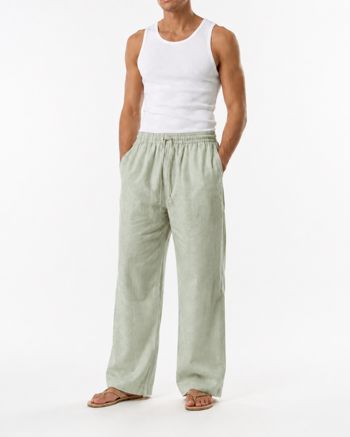 SZN Linen Wide-Leg Pants - Sage Green - Model