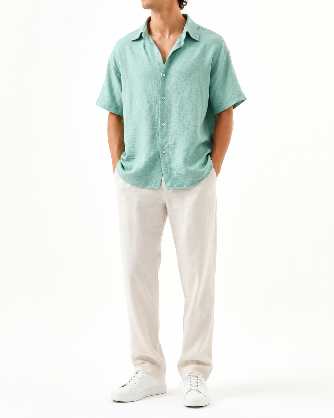 SZN Linen Shirt - Sage Green - Model