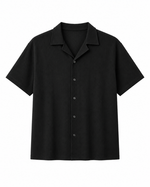 SZN Ribbed Resort Shirt - Black - Front