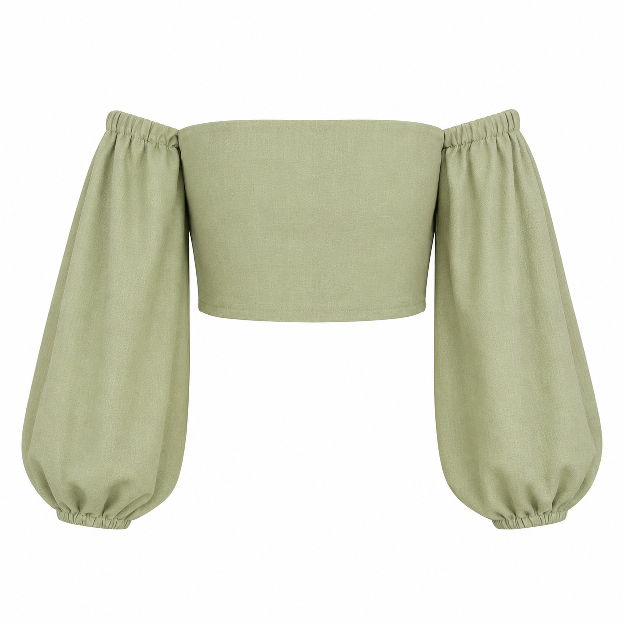 SZN Linen Off-Shoulder Puff Top - Sage Green - Back