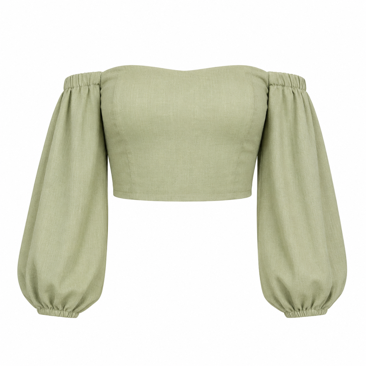 SZN Linen Off-Shoulder Puff Top - Sage Green - Front